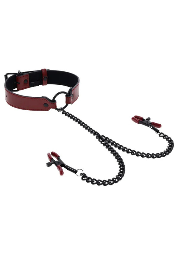Saffron Collar With Nipple Clamps - Black/red SS48041
