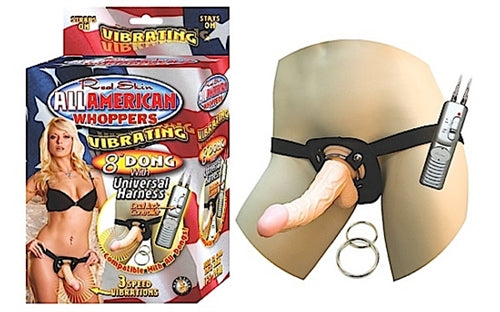 All American Whoppers Vibrating 8 Dong With Unversal Harness - Light NW2328-1