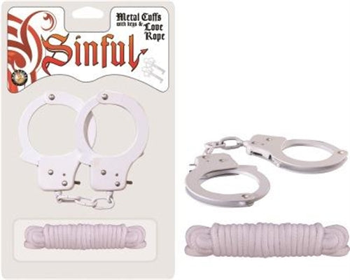 Sinful Metal Cuffs With Keys & - Love Rope - White NW2544-2