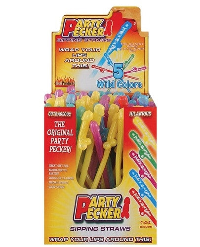 Party Pecker Sipping Straws 5 Assorted Colors 144  Pcs Display HTP2101D