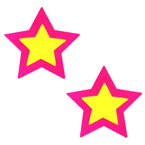Pink Double Star Burst Neon Blacklight Starry  Nights Nipztix Pasties NN-PDS-STR-NS-NBL