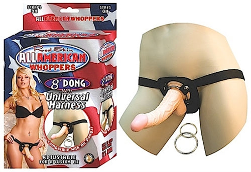 All American Whoppers 8-Inch Dong With Universal Harness - Flesh NW2327-1