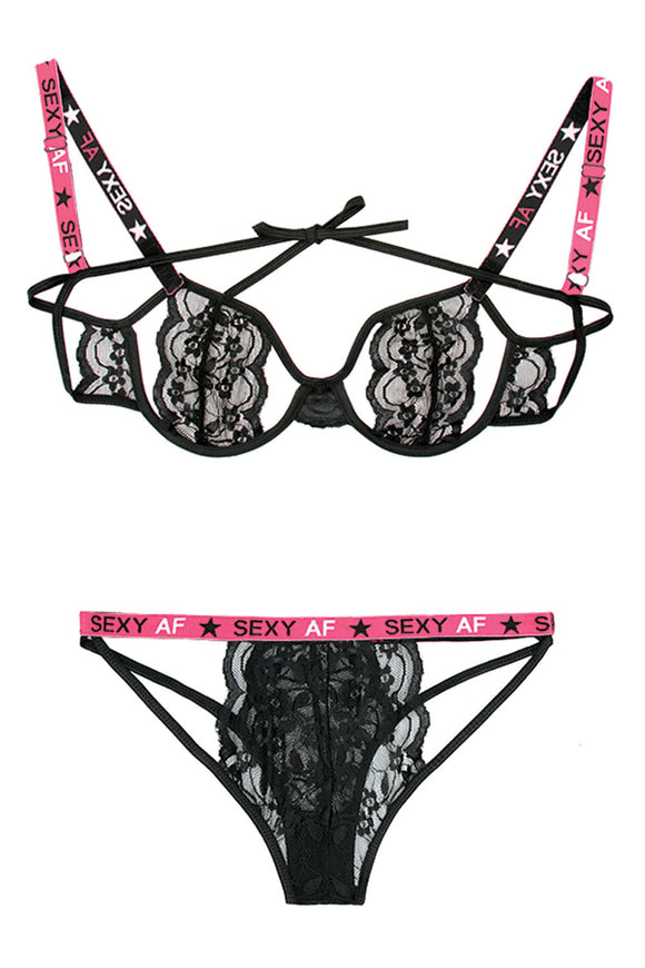 Sexy Af Cutout Bra & Panty Set - Pink/black - S/m FL-BAF821-SM
