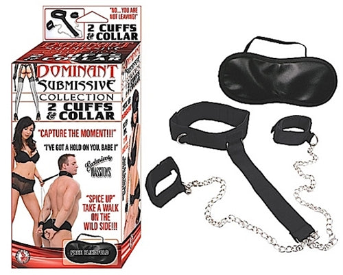 Dominant Submissive Collection 2 Cuffs and Collar  - Black NW2281