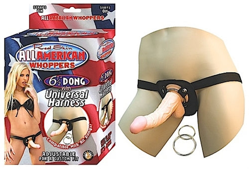 All American Whoppers 6.5-Inch- Dong With  Universal Harness- Flesh NW2323-1