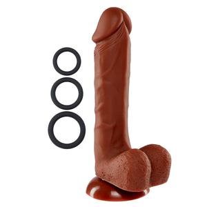 Pro Sensual Premium Silicone 8 Inch Dong With 3  Cockrings - Brown WTC852875