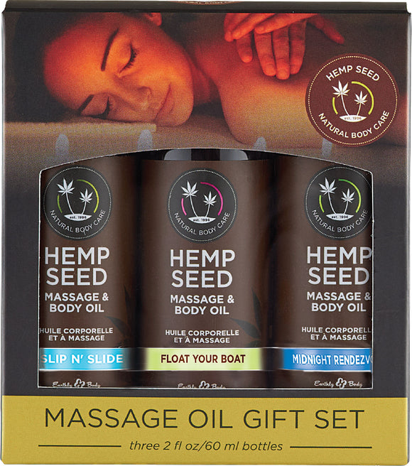 Hemp Seed Massage and Body Oil Gift Set - 3 Pack - 2 Fl. Oz. Bottles EB-MAS2022D