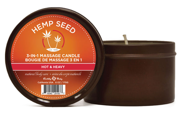 3 in 1 Massage Candle - Hot and Heavy - 6 Oz  - Hemp Seed EB-HSCS021C