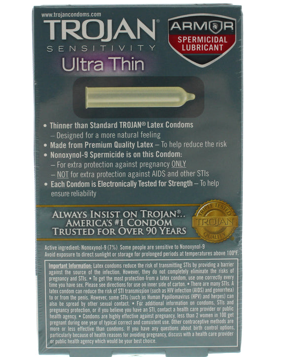 Trojan Sensitivity Ultra Thin Armor Spermicidal Lubricated Condoms 12 Pack TJ92742
