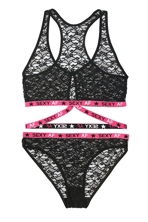 Sexy Af Bralette & Bikini Panty - Pink/black - M/l FL-BAF820-ML