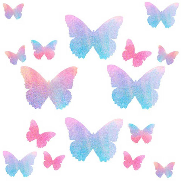 Tinky's Revenge Pink and Blue Holographic  Blacklight Butterfly Nipple Sticker Crop Top NN-TR-BTF-TOP