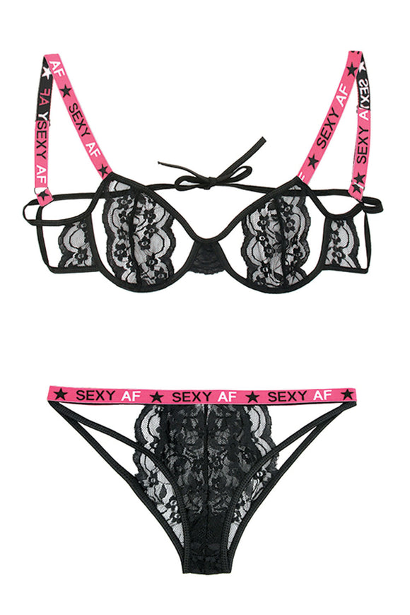 Sexy Af Cutout Bra & Panty Set - Pink/black - L/xl FL-BAF821-LXL
