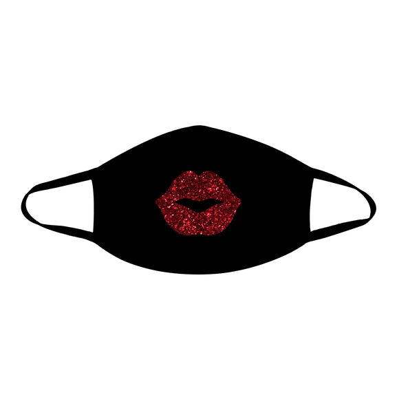 Pucker Up Red Glitter Lips Face Mask With Black  Trim NN-MSKM-RKIBLA