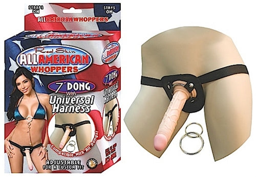 All American Whoppers 7-Inch Dong With Universal Harness-Flesh NW2325-1