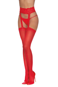 Pantyhose With Garters - One Size - Red DG-0013REDOS