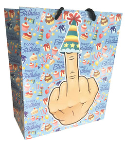 Middle Finger With Party Hat Happy Birthday Gift Bag 8x10 K-GB040