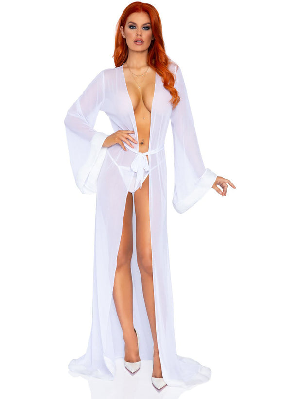 3pc Fur Trimmed Robe Set - White - One Size LA-86110WHT