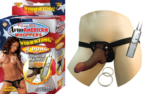 Afro American Whoppers Vibrating 8-Inch Dong With Universal Harness - Brown NW2328-3