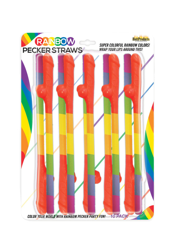 Rainbow Pecker Straws - 10 Pack HTP3250