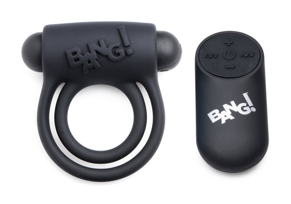 Bang - Silicone Cock Ring and Bullet With Remote  Control - Black BNG-AG572-BLK