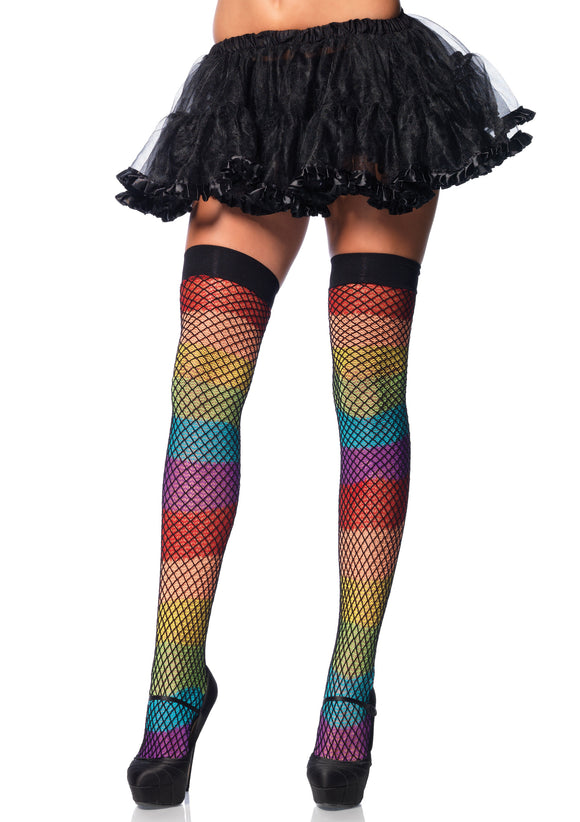 Rainbow Thigh Highs With Fishnet Overlay - One Size LA-9994