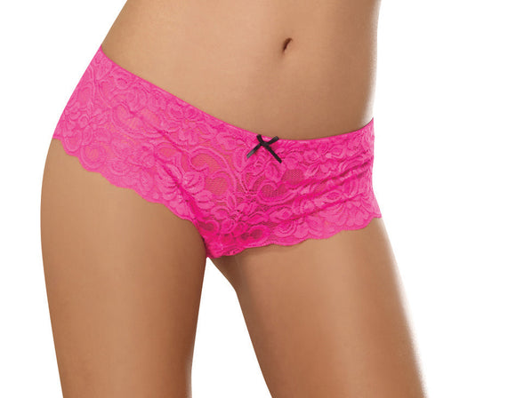 Open Crotch Lace Boy Short - Medium - Hot Pink DG-7177HPKM