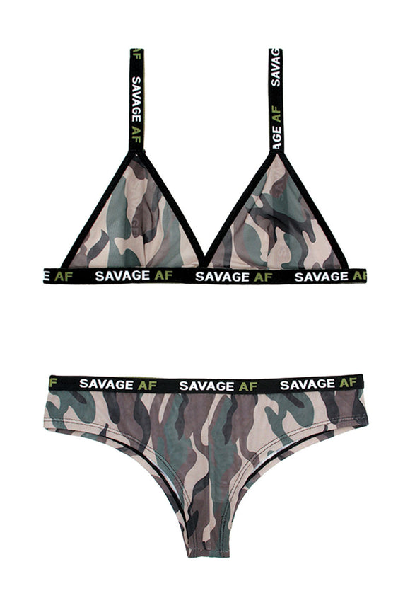 Savage Af Bralette and Cheeky Panty - Forest Camo - S/m FL-B-AF810-SM