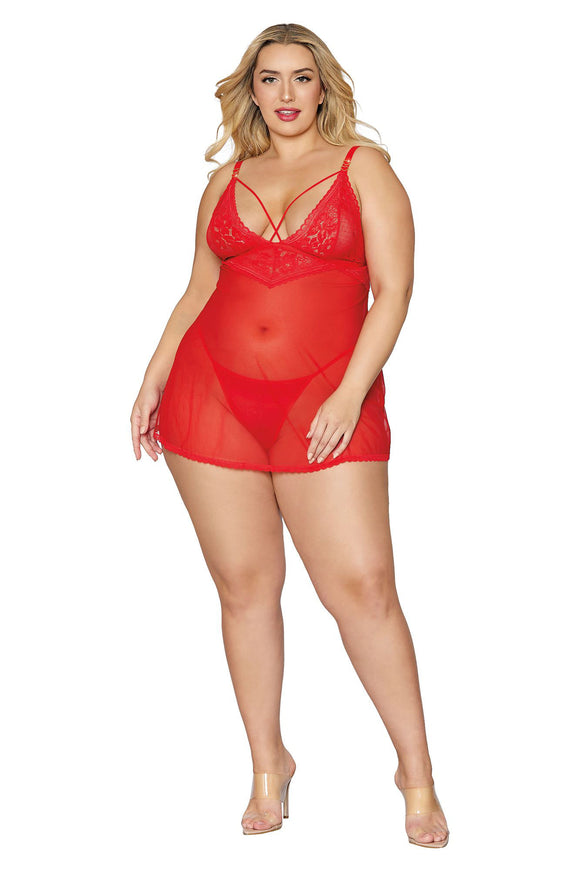 Babydoll and G-String - Queen Size - Lipstick Red DG-12701LRDQ