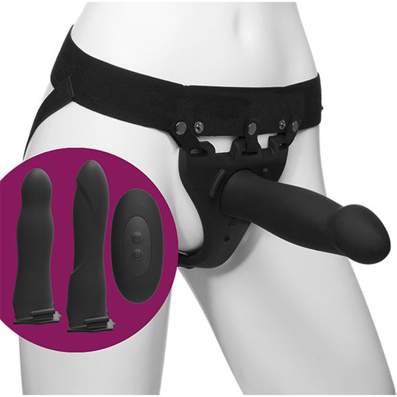 Body Extensions - Hollow Strap-on 4-Piece Set  With Clitoral Vibrator - Black DJ0801-05-BX