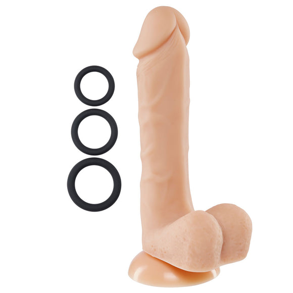 Pro Sensual Premium Silicone 8 Inch Dong With 3  Cockrings - Flesh WTC852851