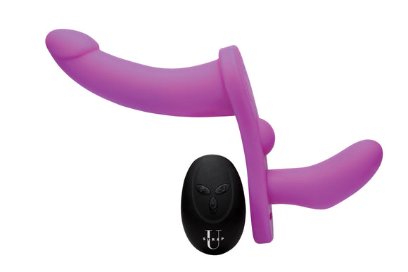Double Take 10x Vibrating Double Penetration Adjustable Strap-on Purple SU-AF864-PUR