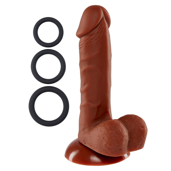 Pro Sensual Premium Silicone 6 Inch Dong With 3  Cockrings - Brown WTC852844