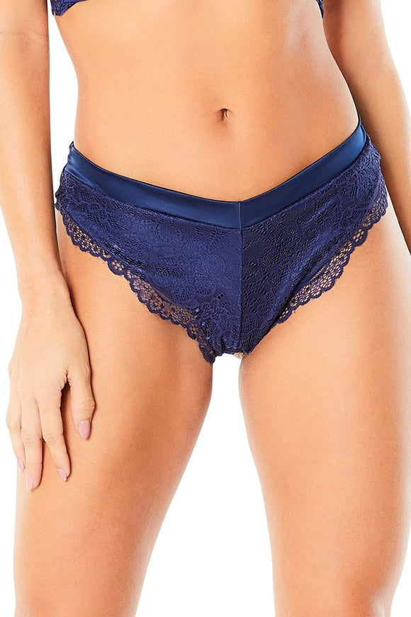 High Leg Lined Thong With Crossing Back Straps - Estate Blue - Small OH-21-10823EBS