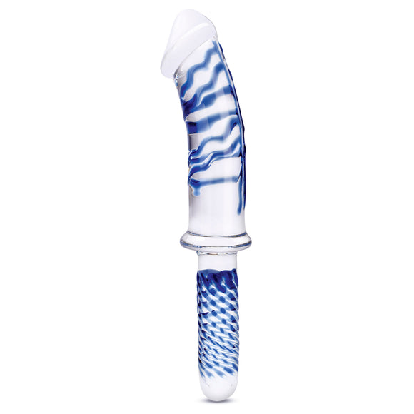 11 Inch Realistic Double Ended Glass Dildo With  Handle - Blue/clear GLAS-501