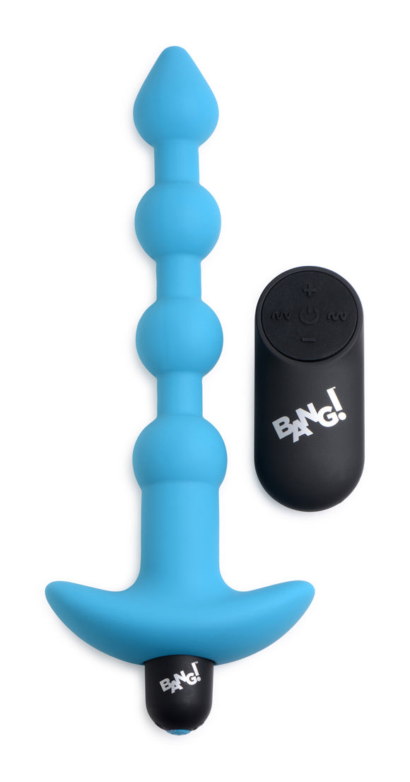 Bang - Vibrating Silicone Anal Beads and Remote  Control - Blue BNG-AG614-BLU